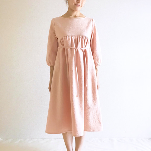 桜色*ふんわりギャザーワンピース【S,M,L,LL】 コットンリネン 桜色*ふんわりギャザーワンピース【S,M,L,LL】 コットンリネン