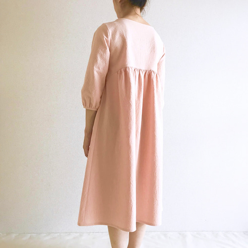 桜色＊ふんわりギャザーワンピース【S,M,L,LL】 コットンリネン