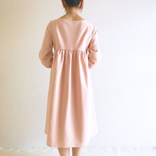 桜色*ふんわりギャザーワンピース【S,M,L,LL】 コットンリネン 桜色*ふんわりギャザーワンピース【S,M,L,LL】 コットンリネン