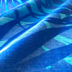 棕櫚葉*寬鬆四分袖連衣裙[M，L]藍色 第9張的照片
