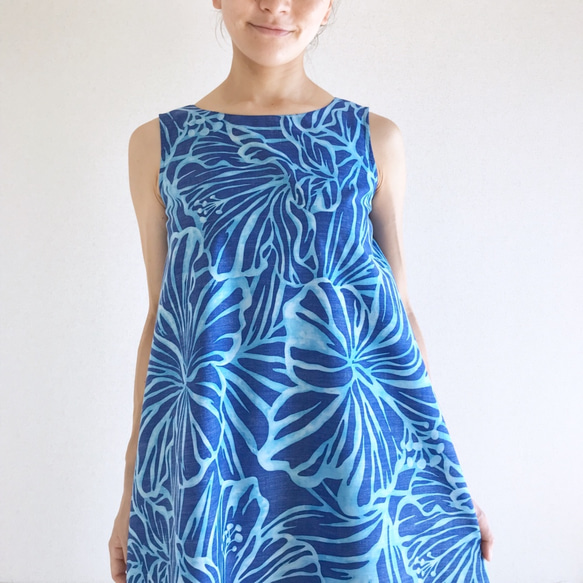Murady風格芙蓉喇叭連衣裙[S，M，L，LL]藍色 第2張的照片