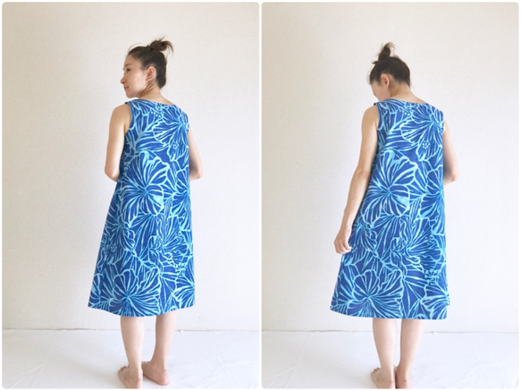 Murady風格芙蓉喇叭連衣裙[S，M，L，LL]藍色 第5張的照片