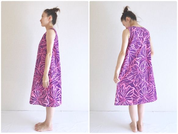 Murady風格芙蓉喇叭連衣裙[M]粉色×紫色 第5張的照片