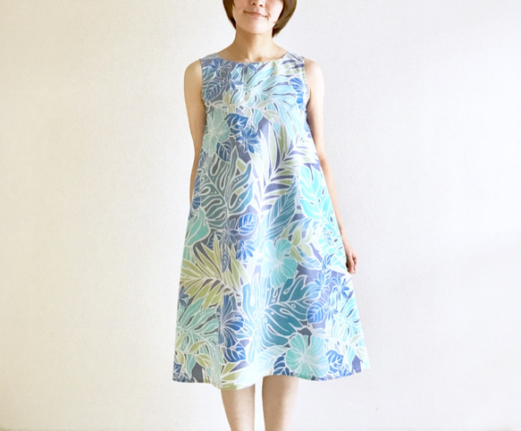熱帶植物喇叭裙/藍灰色[S〜3L] 第1張的照片
