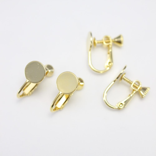 調整ネジ付・デコ土台・イヤリング金具(K16GP)・2ペアセット 金具