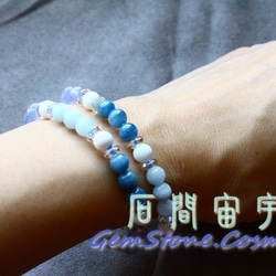 { 三色藍洋 } 海藍寶、藍玉髓、硨磲、白水晶-設計手鍊、彈性手珠、彈性手鍊、彈性珠鍊 第4張的照片