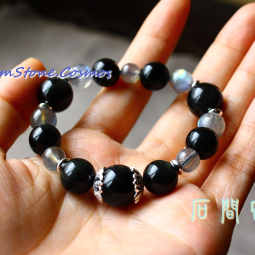 黒と銀のビーズブレスレット Amazon.co.jp: CHROME HEARTS 8MM BLACK TOURMALINE & 1 SILVER