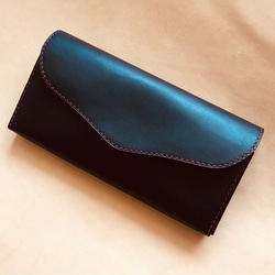 【フルオーダー】ギャルソンウォレット 財布　革 手縫い イタリアンレザー　黒色　長財布 1枚目の画像