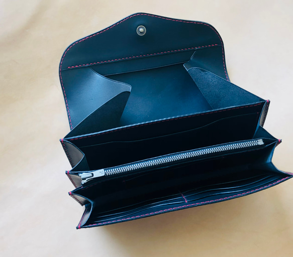 【フルオーダー】ギャルソンウォレット 財布　革 手縫い イタリアンレザー　黒色　長財布 3枚目の画像