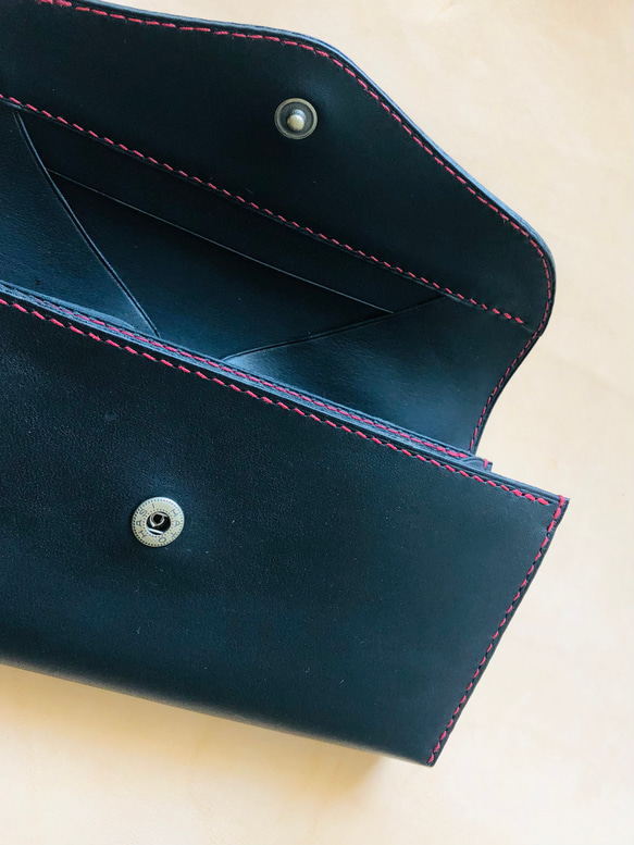【フルオーダー】ギャルソンウォレット 財布　革 手縫い イタリアンレザー　黒色　長財布 6枚目の画像