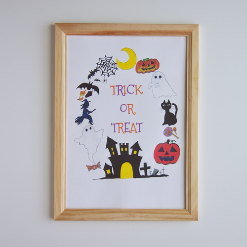 【ミニチュア】ハロウィン額縁ポスター2枚セット✽handmade ハロウィンインテリアポスター イラスト 白いおうち 通販 4618955