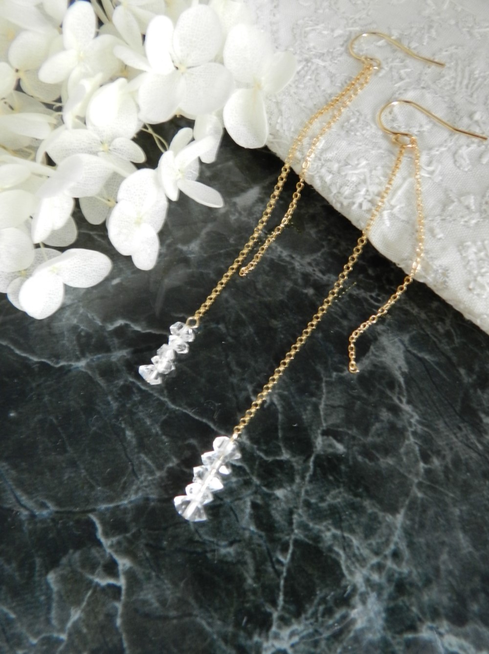 送料無料 ＮＹ産ハーキマーダイヤモンド 14kgf ピアス /18Kコーティングイヤリング