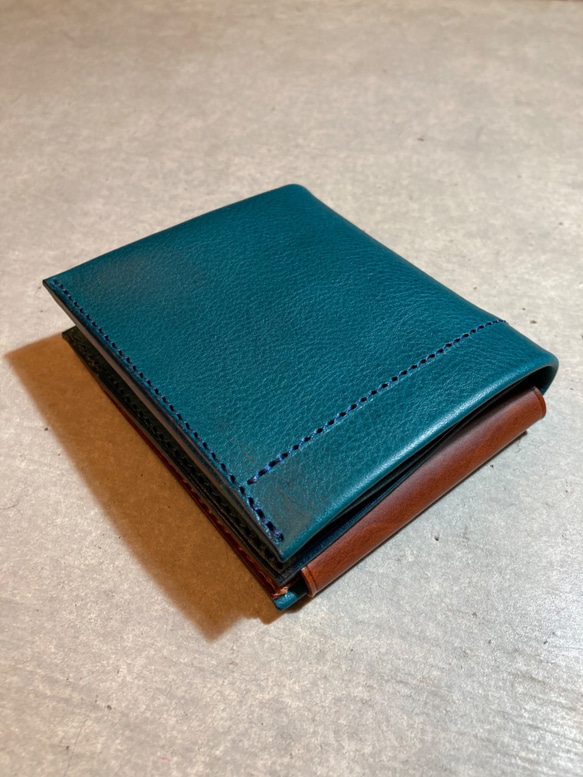 Dew-001　使うほどに美しく完成する二つ折り財布　青色 5枚目の画像