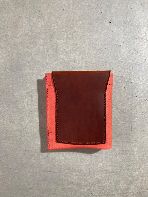 Dew-001　使うほどに美しく完成する二つ折り財布　ピンク色 2枚目の画像