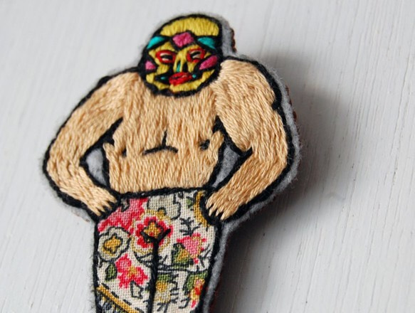 メヒコのレスラー　刺繍ブローチ 2枚目の画像