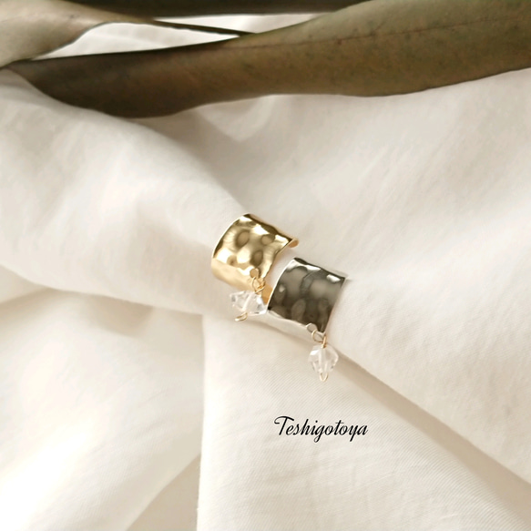 hammered Herkimer Diamond ear cuff ～ハンマー打ちハーキマーダイヤモンドイヤーカフ イヤリング・ノンホール