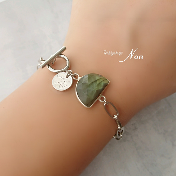 《silver》oval chain × mantel gemstone bracelet 4枚目の画像