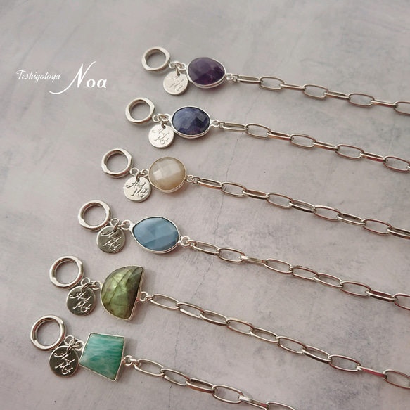 《silver》oval chain × mantel gemstone bracelet 5枚目の画像