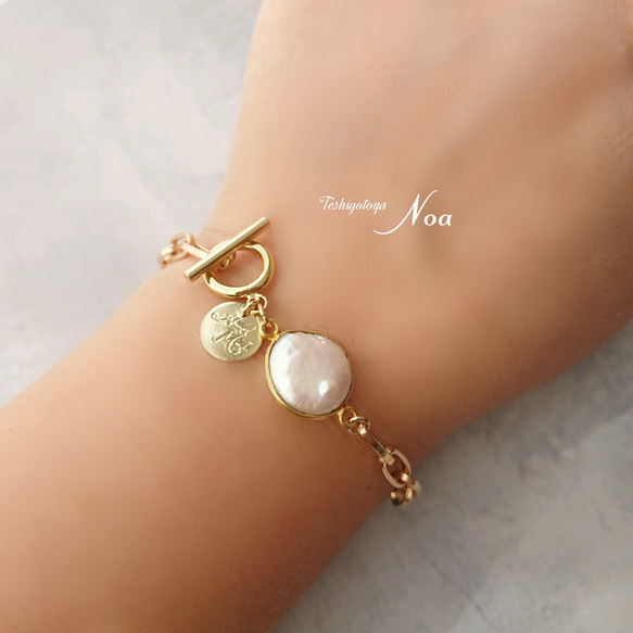 《gold》oval chain × mantel gemstone bracelet 3枚目の画像