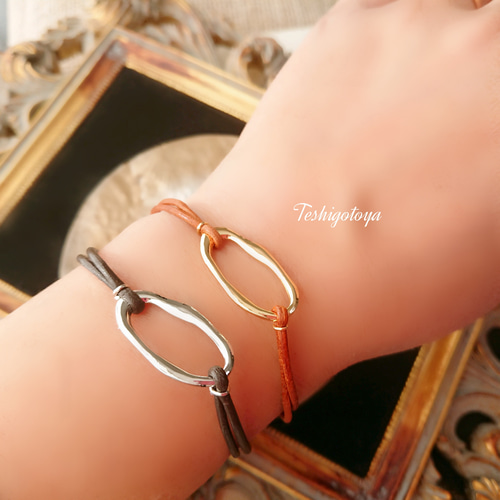 本革レザーコードの2連ペアブレスレット ブレスレット Teshigotoya(Noa