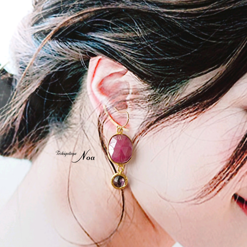 輝く宝石~枠留め天然石ピアス/イヤリング ピアス(フック 輝く宝石~枠留め天然石ピアス/イヤリング ピアス(フック