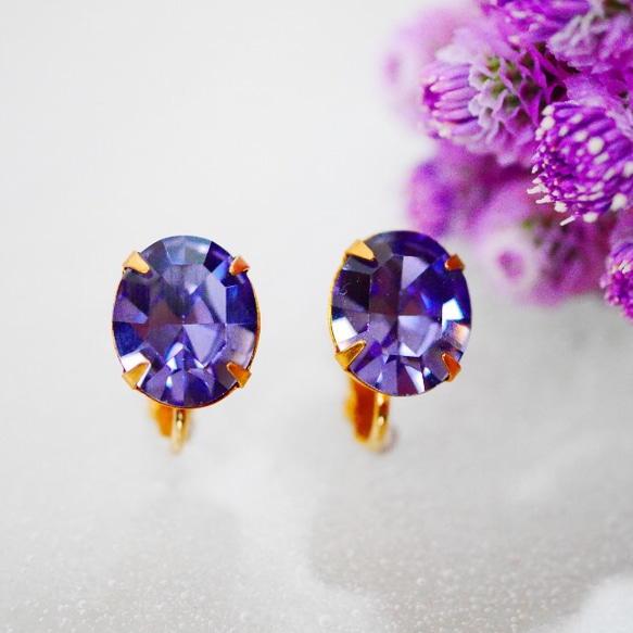 ヴィンテージスワロフスキースタッドピアス/イヤリング  tanzanite 2枚目の画像