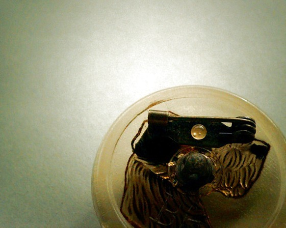 ボヘミアガラスボタンのブローチ 2枚目の画像
