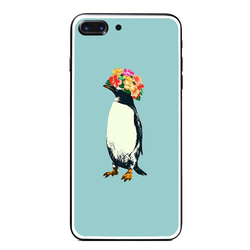 [強化ガラス仕上げ iPhone ケース] flower penguin 1枚目の画像