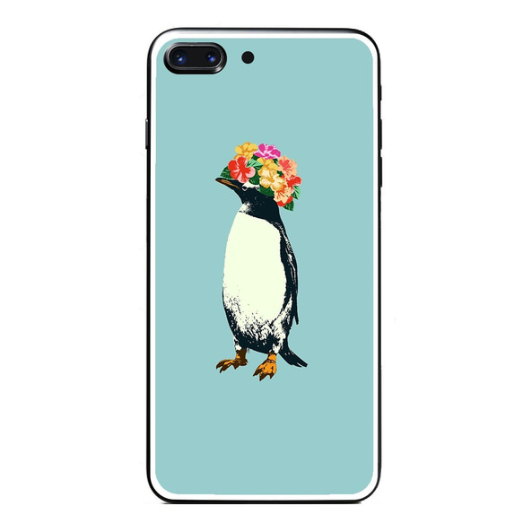 [強化ガラス仕上げ iPhone ケース] flower penguin 1枚目の画像