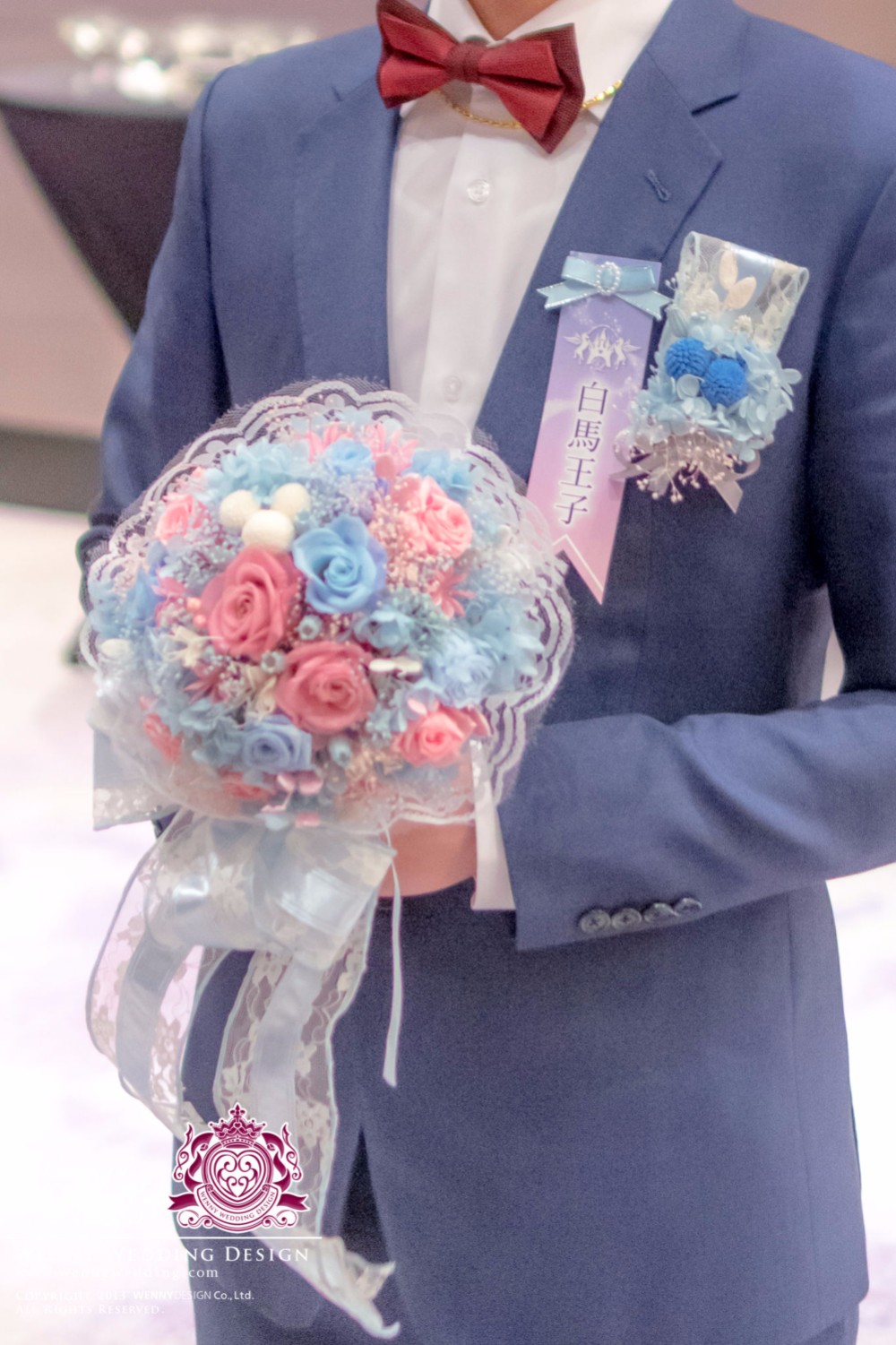 * *魏ネパールオリジナル手作り姫と王子の結婚式 - ご注文の花嫁のブーケ＆新郎のブートニエールの一部（永遠の花/ポール・花/ア