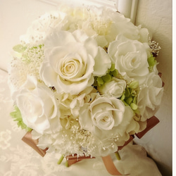 ウェディングブーケ☆プリザーブドフラワーのホワイト&グリーン