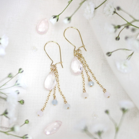 14kgf　ローズクォーツのひと粒雫チャーム 14kgf ローズクォーツのひと粒雫チャーム アクセサリー