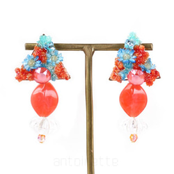 Triangle Flower clip earrings "Juicy Orange" 第6張的照片