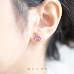【14kgf】粉紅色紫水晶鋼絲纏繞耳環 第4張的照片