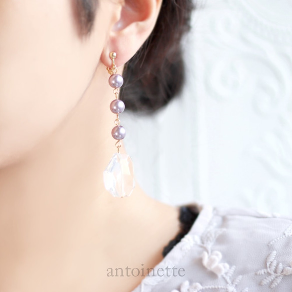 施華洛世奇珍珠和隨機切割石英長耳環 第2張的照片