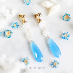 シェルアクアマリンハーフフープピアス・14kgf ピアス（フープ