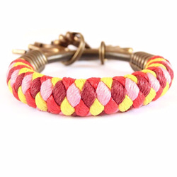 [ナUNA-優れたハンドメイド]キーリング（小）5.3CMバーガンディ+ピンク+鮮やかな赤+黄色+ウィニー手織りワックスロープ、 5枚目の画像