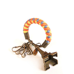 【UNA-優娜手作】 鑰匙圈(小)5.3CM 橘色＋亮黃+藍紫+立體艾菲爾鐵塔 手工 編織 腊繩 鐵環 客製化 第3張的照片