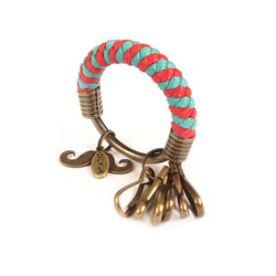 [ナUNA-優れたハンドメイド]キーリング（小）5.3CMの赤+緑+デイリー湖アリス口ひげワックス手織りのロープ、フープのカスタ 2枚目の画像