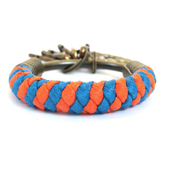 【UNA-優娜手作】 鑰匙圈(小)5.3CM 橘＋亮藍＋小小木馬 手工 編織 腊繩 鐵環 客製化 第4張的照片