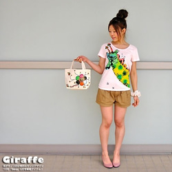 【アウトレット/B品】デザインTシャツ「ジラフ」耳がキノコ、幻想的なキリン☆ハンドドローイングで制作！ 6枚目の画像