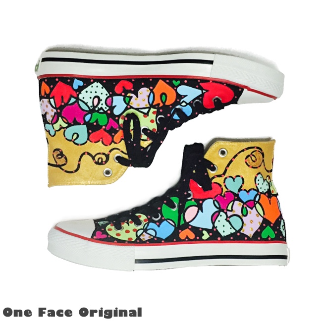 ハイカットスニーカー「 Heart Phone 」ハートの総柄デザイン！2E【受注制作】