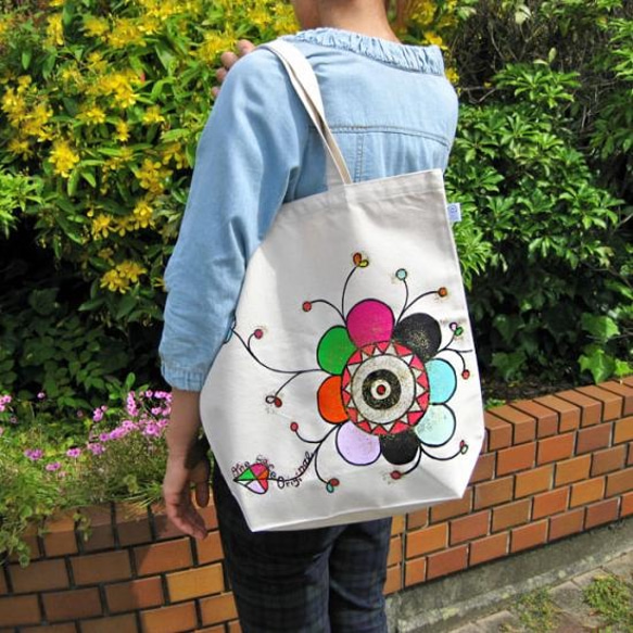 「トートバック（Mサイズ）」ラキラ光るお花のラメBag！【受注制作】 2枚目の画像