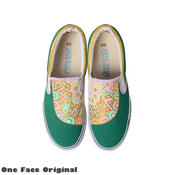 スニーカー「アリスG」深緑×パステルカラー！レディース メンズ 2E【22-28cm】受注制作
