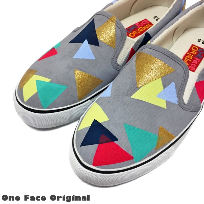 スニーカー「SANKAKU」ポップなキュートな三角スリッポン！ユニセックス！2E【受注制作】