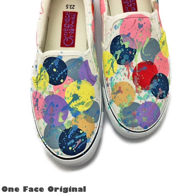 スニーカー「 Slik 」まるまるまる×弾け飛ぶ塗料！スリッポン！水玉柄/ドット！2E【受注制作】