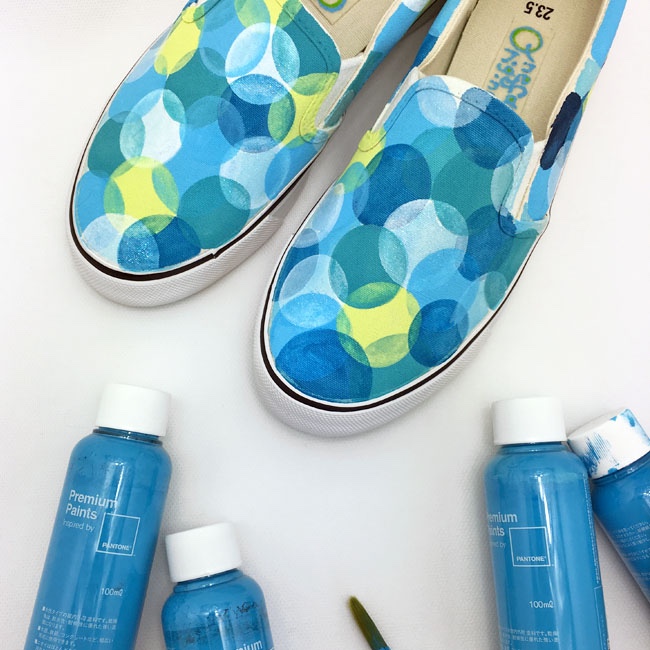 スニーカー「Round-Bl」まるまるまるの青色デザイン！スリッポン！ドット/水玉柄！2E【受注制作】