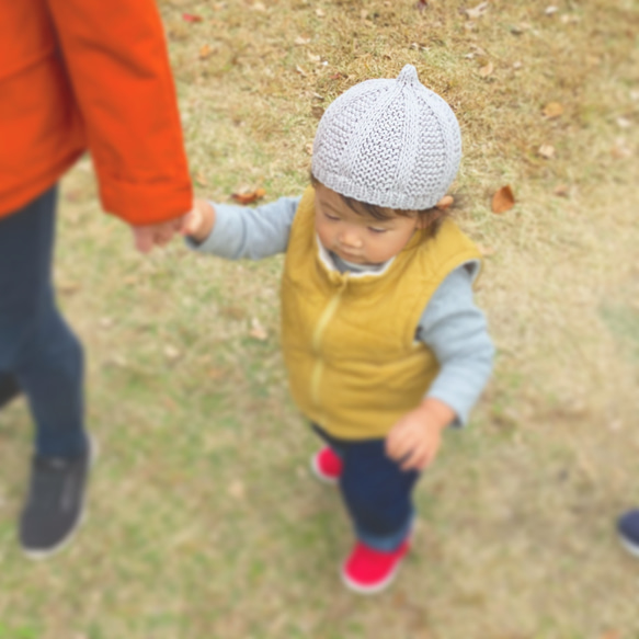 新生児サイズ　コットン糸のどんぐり帽子 [ブルー・単色] 2枚目の画像