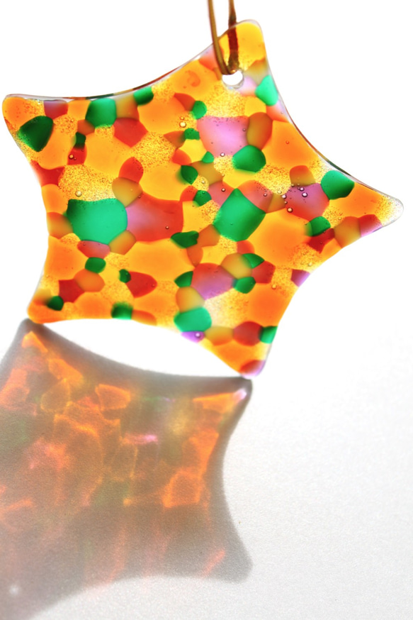 日系橘橙色系泡泡渲染星形琉璃飾品・手作雜貨 第2張的照片