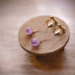 【紫水晶】黃銅鍊水晶耳環 第1張的照片